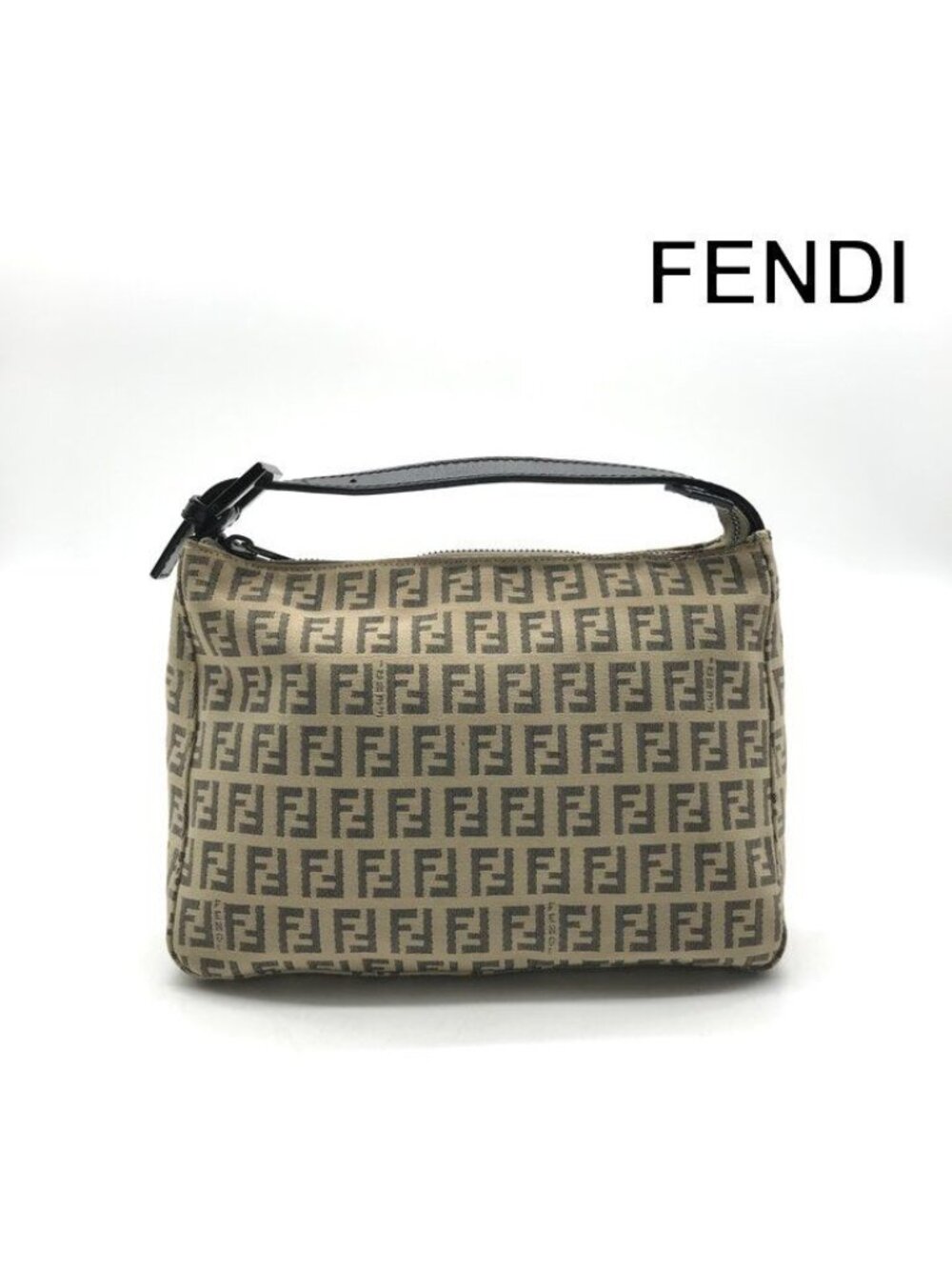 Fendi Zucchino Canvas Pouch Hand FF Logo Beige Case